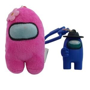Among Us Keychain Lot 2PC Blue PVC Hat Pink Soft Plush Imposter Crewmate